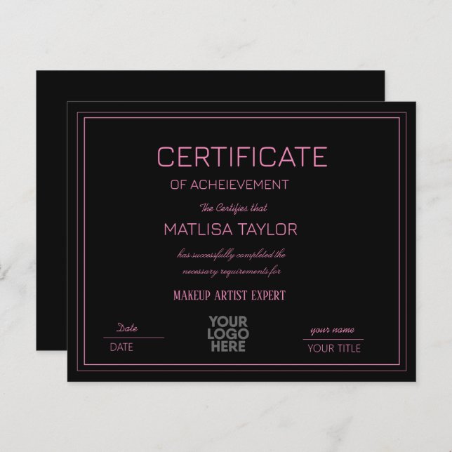 Papier Certificat de Réalisation de l'Affection de Réussi (Devant / Derrière)