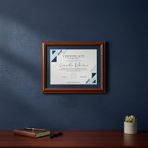 Papier Certificat de Réalisation Géométrique Bleu Moderne