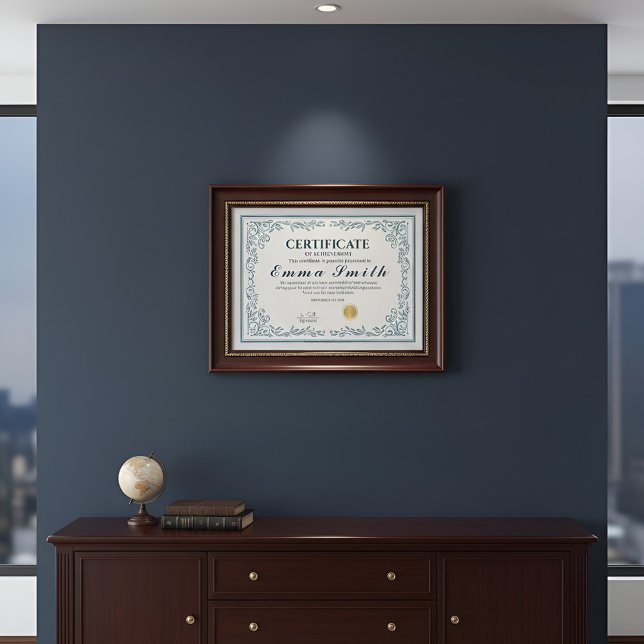 Papier Certificat de Réalisation Orné de Sarcelle Classiq (Créateur téléchargé)