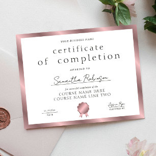 Papier Certificat de Réalisation Rose Gold Société de Pri