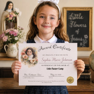 Papier Certificat de Récompense Catholique Ste Thérèse