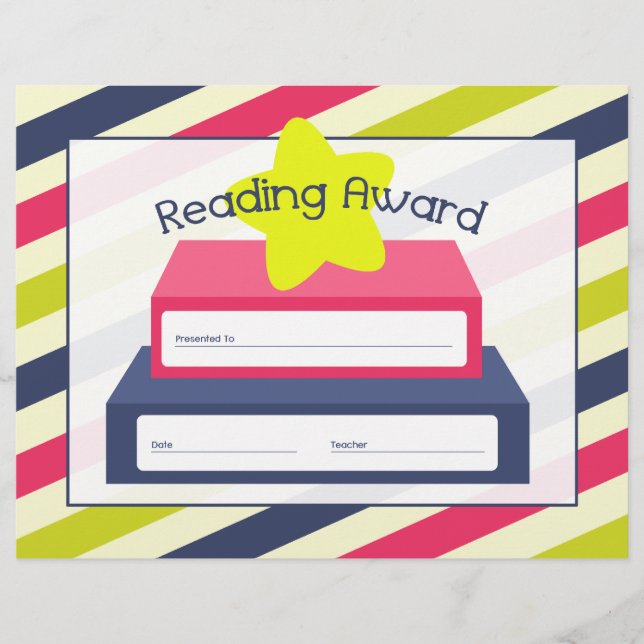 Papier Certificat de récompense de lecture - Grandes band (Devant)