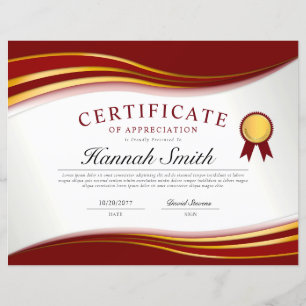 Papier Certificat de Récompense Professionnel Élégant Rou