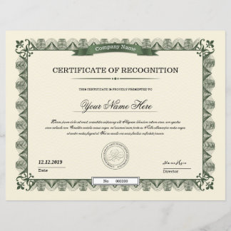 Papier Certificat de reconnaissance