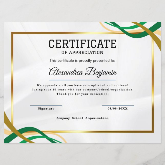 Papier Certificat de reconnaissance (Devant)