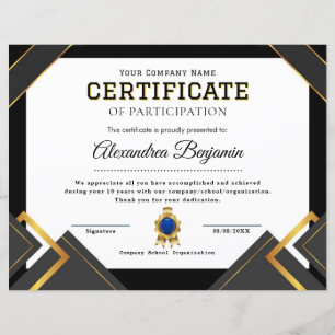 Papier Certificat de reconnaissance de mérite