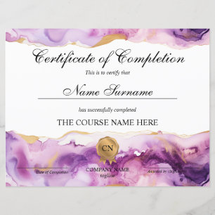 Papier Certificat de Réussite Cours de Beauté