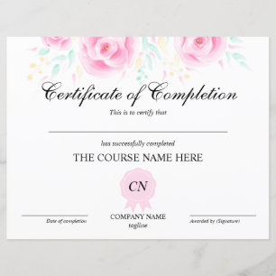 Papier Certificat de Réussite Cours Floral