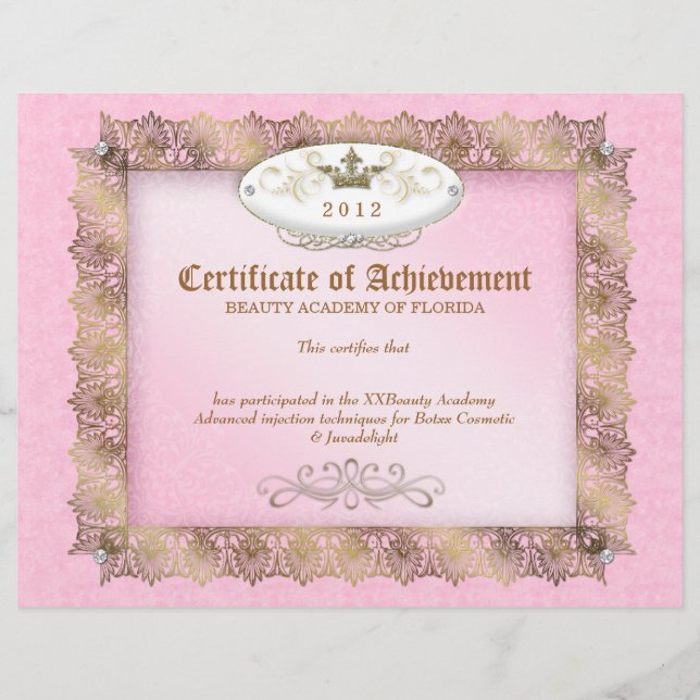 Papier Certificat de réussite Diplôme Beauté rose (Devant)