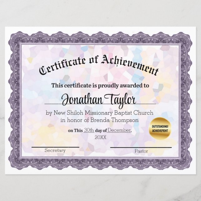 Papier Certificat de réussite en mosaïque mauve (Devant)