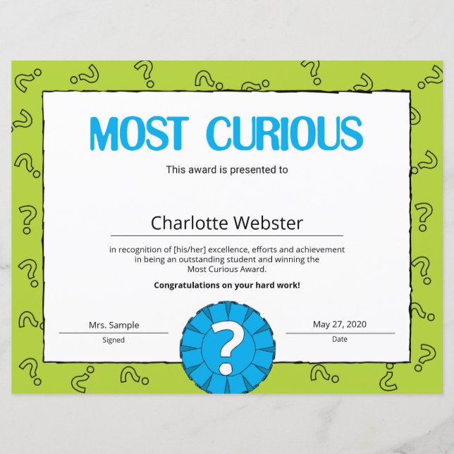 Papier Certificat de réussite le plus curieux PDF (Devant)