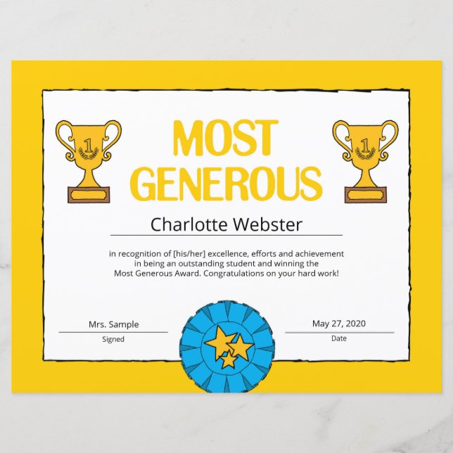 Papier Certificat de réussite le plus généreux PDF (Devant)
