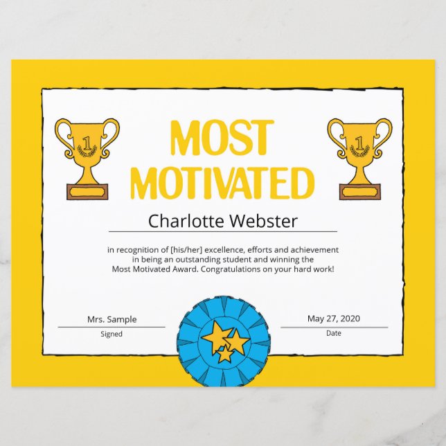 Papier Certificat de réussite le plus motivé PDF (Devant)