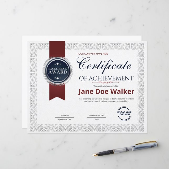 Papier Certificat de réussite moderne (Devant/Arrière en situation)