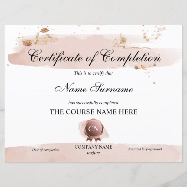 Papier Certificat de Réussite Prix de Fin de Cours (Devant)