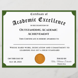 Papier Certificat de réussite scolaire personnalisable