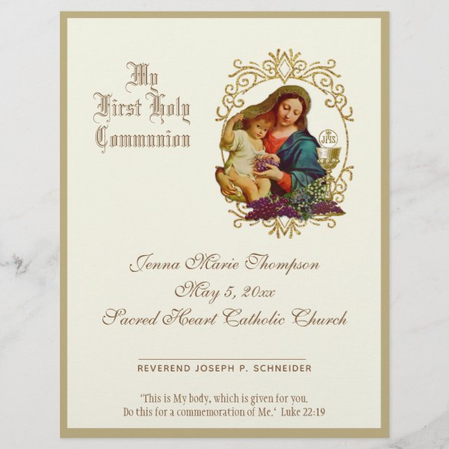 Papier Certificat de souvenir de la Sainte Communion cath (Devant)