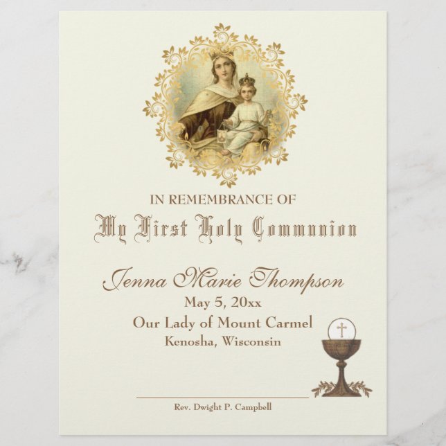 Papier Certificat de souvenir de la Sainte Communion cath (Devant)