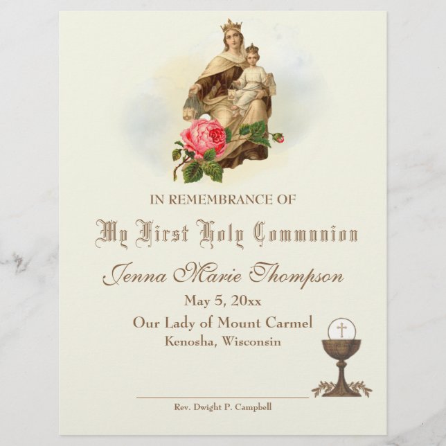 Papier Certificat de souvenir de la Sainte Communion cath (Devant)