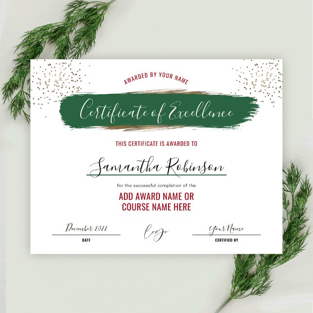 Papier Certificat de vacances d'excellence Award Green Go (Créateur téléchargé)