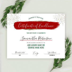 Papier Certificat de vacances d'excellence Prix Rouge Or