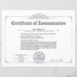 Papier Certificat de zonianisation