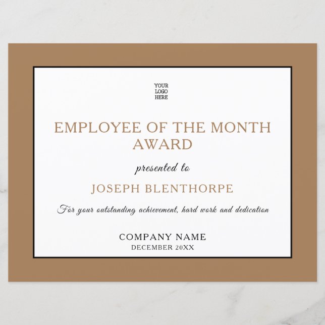 Papier Certificat d'employé du mois de typographie simple (Devant)