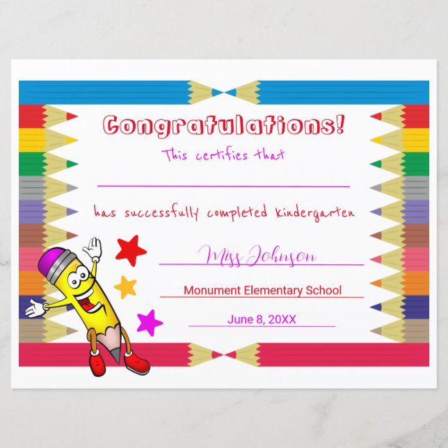 Papier Certificat d'études supérieures mignonnes et color (Devant)