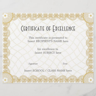 PAPIER CERTIFICAT D'EXCELLENCE