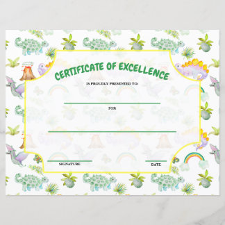 Papier Certificat d'excellence Dinosaures Thème
