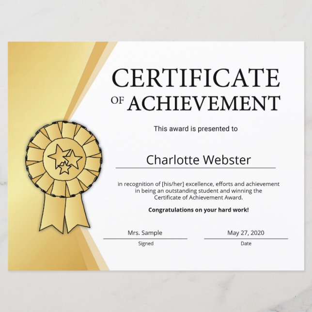 Papier Certificat d'excellence en or PDF (Devant)