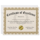 Certificat d'excellence Gold personnalisable 8,5 x