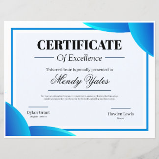 Papier Certificat d'Excellence Moderne Bleu et Blanc