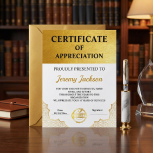 Papier Certificat d'excellence moderne Or : un classique