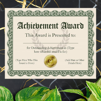 Papier Certificat d'excellence, personnalisable