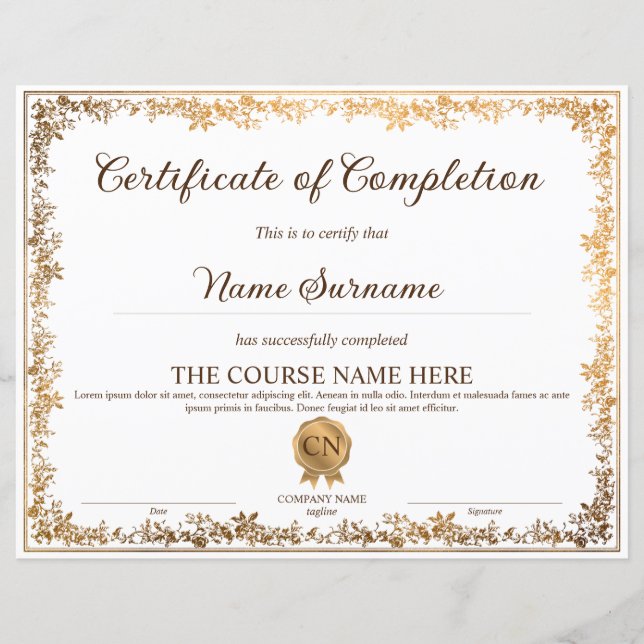 Papier Certificat d'obtention de diplôme élégant (Devant)