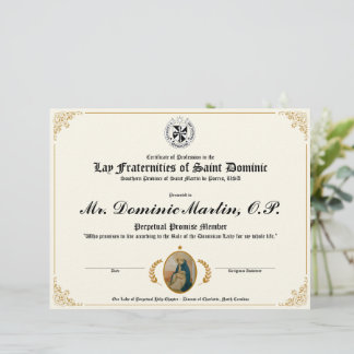 Papier Certificat dominicain Lay