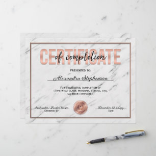 Papier Certificat d'or rose d'achèvement Prix du cours