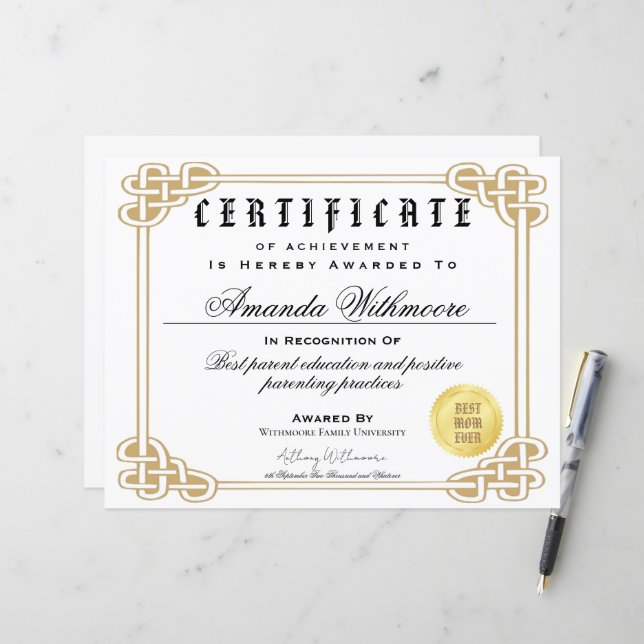 Papier Certificat faux et diplôme professionnel (Devant/Arrière en situation)