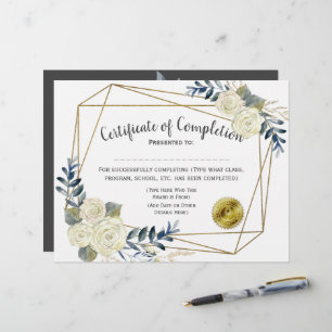 Papier Certificat floral d'achèvement, Personnaliser 8.5x