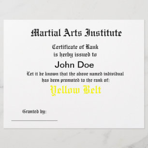 Papier Certificat Générique d'Arts Martiaux