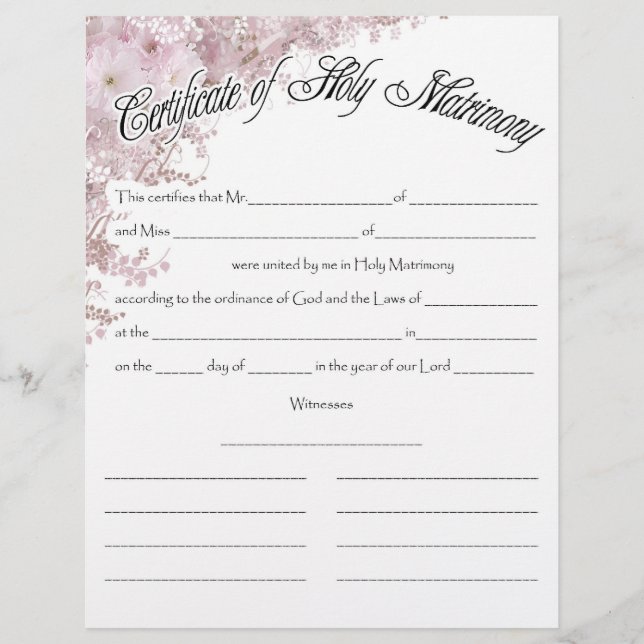 Papier Certificat mariage (Devant)