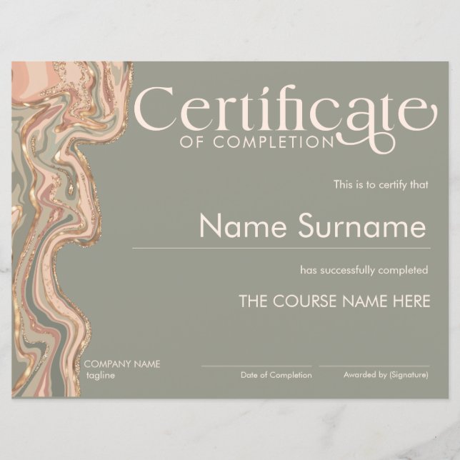Papier Certificat minimal d'achèvement Boho (Devant)