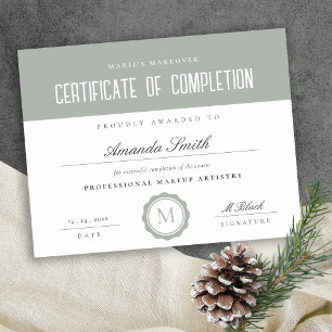 Papier Certificat minimal d'achèvement Sage Green