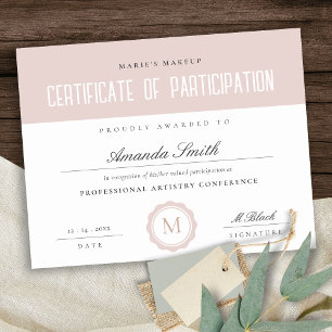 Papier Certificat minimal de participation de Dusky Pink