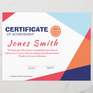 Papier Certificat Moderne et Coloré de Réalisations Corpo