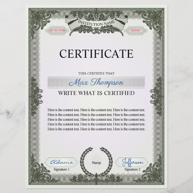 Papier Certificat multifonction (Devant)