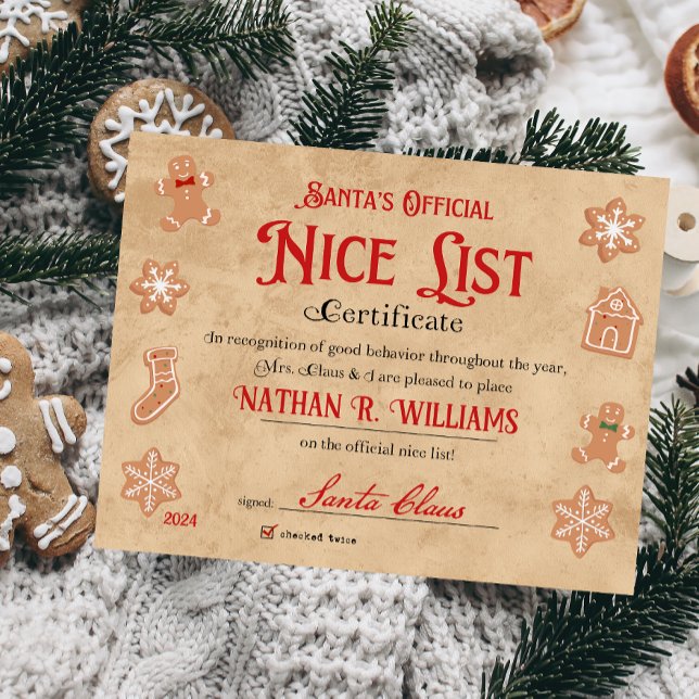 Papier Certificat Nice Personnalisé Du Père Noël (Nice List Official Santa Claus Certificate )