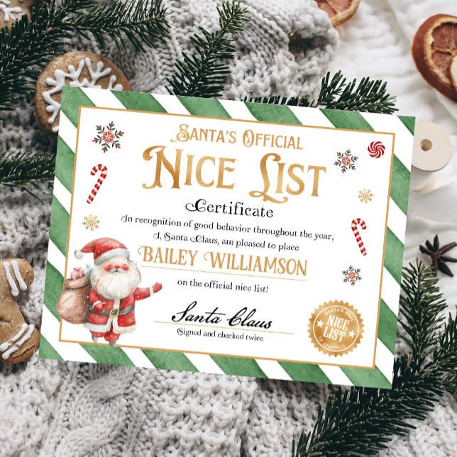 Papier Certificat Nice Personnalisé Du Père Noël (Nice List Official Santa Claus Certificate )