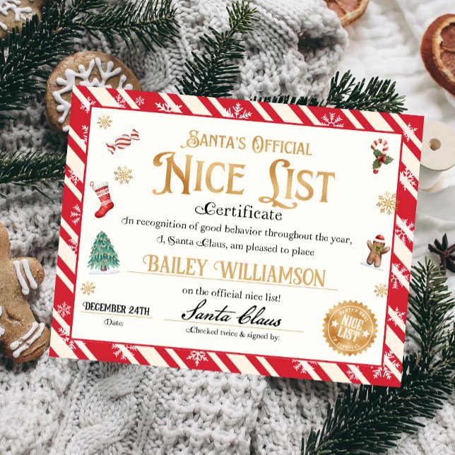 Papier Certificat Nice Personnalisé Du Père Noël (Nice List Official Santa Claus Certificate )